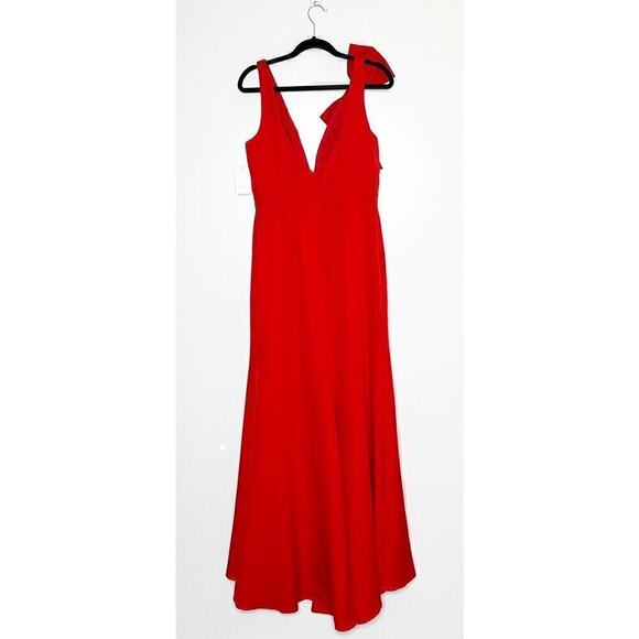 NWT Mac Duggal Bow Shoulder V-Neck Gown 49454 Women's Red 8 - Picture 4 of 6